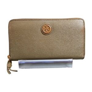 TORY BURCH Continental Full Zip Robinson Leather Wallet Olive Green